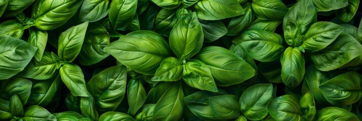 Wall Mural - Many fresh Basil leaves texture background, fragrant spices pattern, Ocimum basilicum mockup, great basil