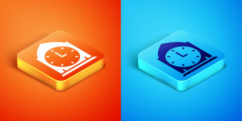 Canvas Print - Isometric Clock icon isolated on orange and blue background. Time symbol. Vector