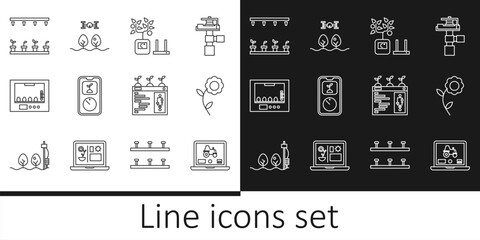Poster - set line laptop application for smart farm, flower, smart farming technology, incubator eggs, automa
