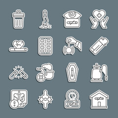 Wall Mural - Set line No smoking at home, Hookah, Lighter, Hypnosis, Nicotine gum blister pack, Heart disease with, Trash can and icon. Vector