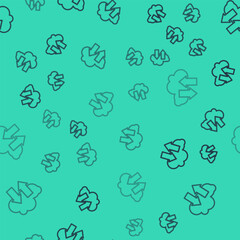 Poster - black line cloud download and upload icon isolated seamless pattern on green background. vector illu