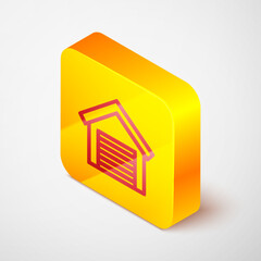 Poster - Isometric line Garage icon isolated on grey background. Yellow square button. Vector