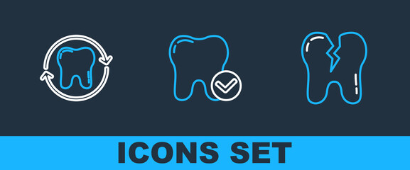 Wall Mural - Set line Broken tooth, Tooth whitening and concept icon. Vector