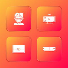 Poster - Set Virtual reality glasses, Live streaming online, Chest for game and Video console icon. Vector