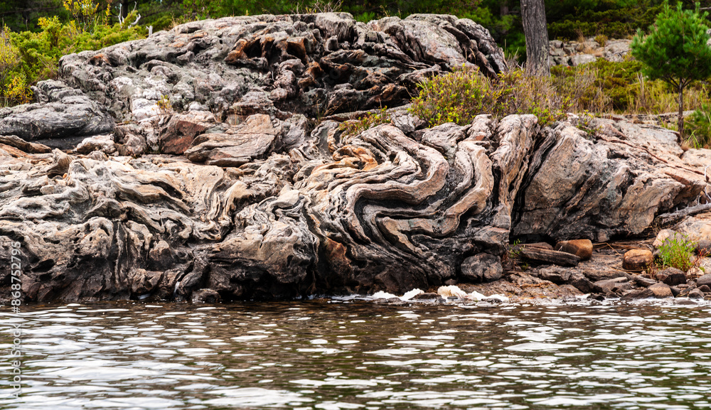 Unusual rock formation in the Canadian Shield, as seen in Georgian Bay ...