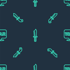 Poster - Set line Military knife, and The word war on seamless pattern. Vector