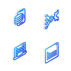 Poster - Set Isometric line Neural network, Cloud technology data transfer, and Web developer programming code icon. Vector