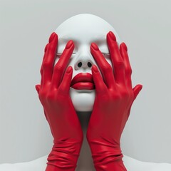 Sticker - a woman in red latex gloves and white face mask