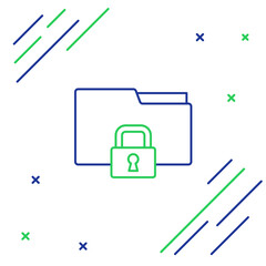 Poster - Line Folder and lock icon isolated on white background. Closed folder and padlock. Security, safety, protection concept. Colorful outline concept. Vector