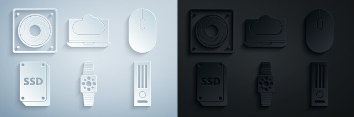 Poster - Set Smartwatch, Computer mouse, SSD card, Video game console, Cloud technology data transfer and storage and cooler icon. Vector