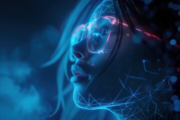 Poster - a woman with glasses and a futuristic face