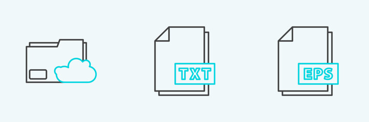 Poster - Set line EPS file document, Cloud storage text folder and TXT icon. Vector