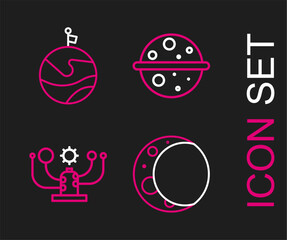 Poster - Set line Moon, Solar system, Planet Venus and with flag icon. Vector