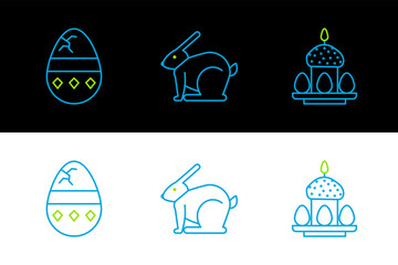 Wall Mural - Set line Easter cake and eggs, Cracked and rabbit icon. Vector