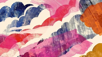 Sticker -   A sky painting with varied shades of pink, blue, yellow, orange, and red clouds