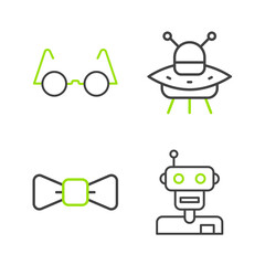 Poster - Set line Robot, Bow tie, UFO flying spaceship and Eyeglasses icon. Vector