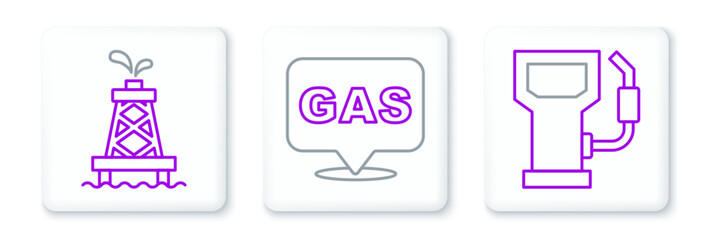 Wall Mural - Set line Petrol or gas station, Oil rig and Location and icon. Vector