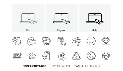 Poster - incubator, supply chain and copyright laptop line icons. pack of warning, user call, journey icon. s