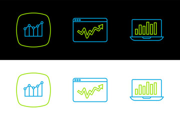 Poster - set line laptop with graph chart, financial growth and graph infographic icon. vector