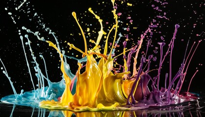 Wall Mural - colorful paint splashes isolated on black background 3d render