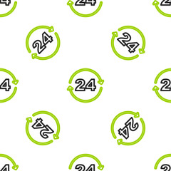 Poster - Line Telephone 24 hours support icon isolated seamless pattern on white background. All-day customer support call-center. Full time call services. Vector
