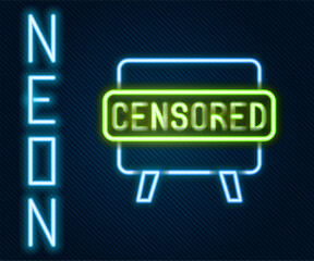 Poster - Glowing neon line Censored stamp icon isolated on black background. Colorful outline concept. Vector