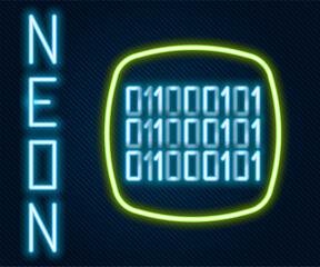 Aufkleber - Glowing neon line Binary code icon isolated on black background. Colorful outline concept. Vector