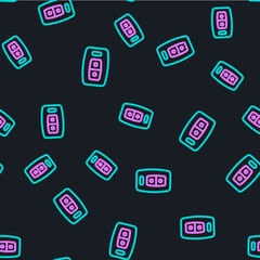 Poster - Line Car key with remote icon isolated seamless pattern on black background. Car key and alarm system. Vector