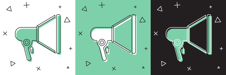 Poster - Set Megaphone icon isolated on white and green, black background. Speaker sign. Vector