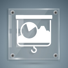Poster - White Presentation board with graph, schedule, chart, diagram, infographic, pie graph icon isolated on grey background. Square glass panels. Vector