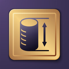 Poster - Purple Height geometrical figure icon isolated on purple background. Abstract shape. Geometric ornament. Gold square button. Vector
