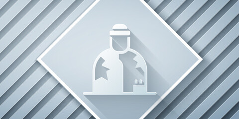 Poster - Paper cut Homeless icon isolated on grey background. Homelessness problem. Paper art style. Vector