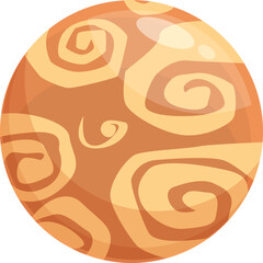 Poster - Cartoon orange planet with round craters rotating in its orbit