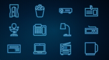 Poster - set line coffee cup, keyboard, movie, film, media projector, telephone, office chair, pencil sharpen