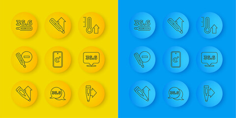 Poster - Set line Digital thermometer, Medical, Celsius, Meteorology and icon. Vector