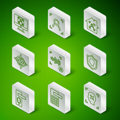 Poster - Set line Rejection face recognition, Digital door lock, Face, voice, Eye scan, Fingerprint and User protection icon. Vector