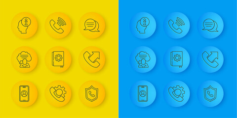 Poster - Set line Telephone 24 hours support, Speech bubble chat, User manual, Information, and icon. Vector