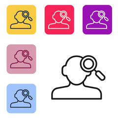 Poster - Black line Finding a problem in psychology icon isolated on white background. Set icons in color square buttons. Vector