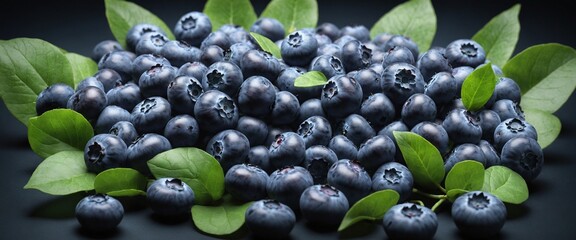 Wall Mural - Fresh blueberries with bluberry leaves
