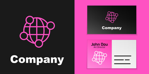 Aufkleber - pink line global technology or social network icon isolated on black background. logo design templat