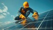 © Andrii  - Solar Power Installation: Engineer Securing Panels