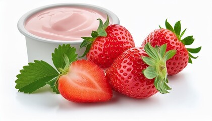 Wall Mural - cartoon yogurt with strawberries straberry yogurt isolated on white background strawberry yogurt with strawberry isolated on white background