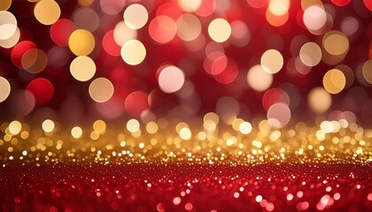 Wall Mural - red and gold bokeh lights with red background