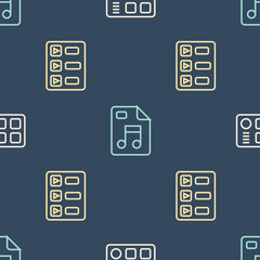 Aufkleber - Set line Drum machine, Music playlist and MP3 file document on seamless pattern. Vector