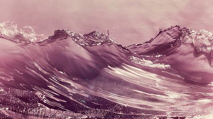 Sticker -   A close-up of a wave in the ocean on a pink and purple background with a black and white photo of its top part