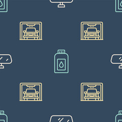 Poster - Set line Car mirror, wash and Canister for motor machine oil on seamless pattern. Vector