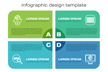 Aufkleber - Set line Search NFT, Digital crypto art, Monitor with store app and Binary code. Business infographic template. Vector