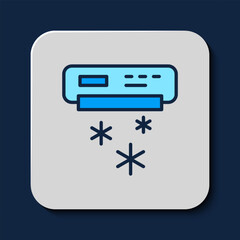 Sticker - Filled outline Air conditioner icon isolated on blue background. Split system air conditioning. Cool and cold climate control system. Vector