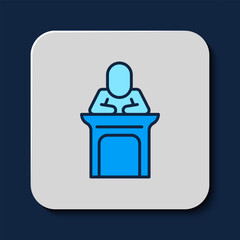 Poster - Filled outline Judge icon isolated on blue background. Vector