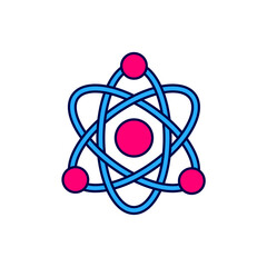 Poster - Filled outline Atom icon isolated on white background. Symbol of science, education, nuclear physics, scientific research. Vector